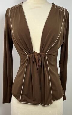 Max Studio Vintage Women's Tie-Front Brown Y2K Whimsical Fairy Core Top Size XS